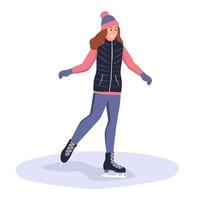 uma jovem está patinando. jogos divertidos de inverno. ilustração vetorial plana vetor