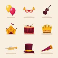 nove ícones de celebração de carnaval vetor