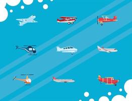 nove ícones de transporte aéreo vetor
