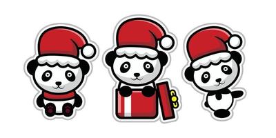 Adesivo de personagem panda fofo usando chapéu de Papai Noel vetor