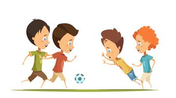 Meninos jogando futebol Cartoon ilustração de estilo vetor