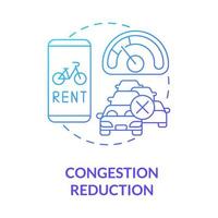 ícone do conceito de gradiente azul de redução de congestionamento. bicicleta compartilhando ilustração de linha fina de ideia abstrata de objetivo. reduzindo o engarrafamento. programa de bicicletas públicas. desenho de cor de contorno isolado de vetor