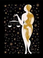 Libra. uma mulher nua está segurando uma balança. ilustração vetorial. vetor