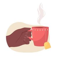 segurando uma xícara de chá quente ilustração vetorial 2d vetor