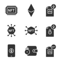 Conjunto de ícones plana de tecnologia NFT. ícone de estilo sólido. vetor eps10