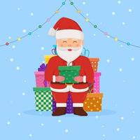 Papai Noel fica com presentes nas mãos. ilustração de design de cartão de inverno para saudações, convite, folheto, brochur. vetor