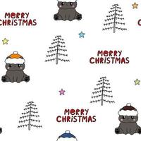 padrão sem emenda branco linhas de árvores de Natal e estrelas multicoloridas doodle. textura de inverno, têxteis feliz natal, papel de parede de crianças com urso feliz. vetor