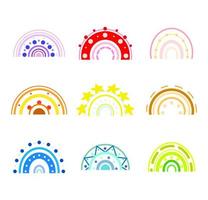 conjunto de ícones de arco-íris isolado doodle clipart ilustração coloridos elementos de design de berçário em estilo escandinavo vetor