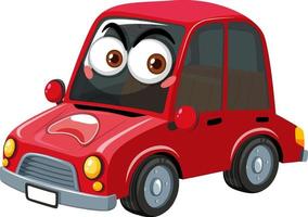 personagem de desenho animado de carro vintage vermelho com expressão facial em fundo branco vetor