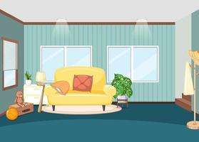 sala de estar vazia com sofá amarelo vetor
