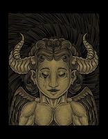 ilustração de anjo demoníaco com estilo de gravura vetor