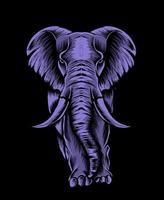 ilustração elefante adulto em fundo preto vetor