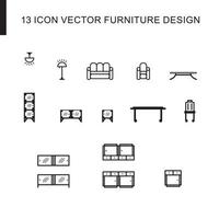 conjunto de ícones de ilustração de design de interiores de móveis vetor