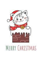 giro mão desenhada Natal gatinho gato na chaminé vetor