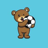 urso bonito segurando uma bola de futebol desenho animado ícone ilustração vetorial vetor