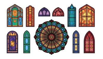 conjunto de mosaico de janelas de igreja vetor