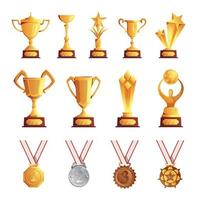 conjunto de troféus de medalhas de taças vetor