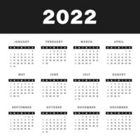 calendário 2022 preto e branco vetor