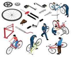 conjunto isométrico de conserto de bicicletas vetor