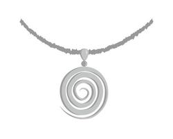 pingente de joia de prata em forma de espiral em uma corrente em um fundo branco