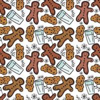 padrão sem emenda com biscoitos de gengibre e Natal. doodle padrão de comida de natal sem costura vetor