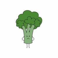 brócolis verde com uma expressão triste. smiley engraçado com os olhos em forma de brócolis. personagem plana de vetor em estilo doodle.