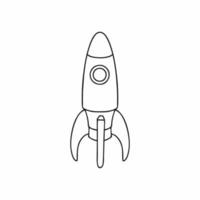 um foguete espacial desenhado com uma linha de contorno desenhada à mão no estilo doodle. livro de colorir foguete para crianças. vetor