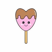 lindo sorvete em forma de coração. sorvete com cobertura de chocolate. ilustração vetorial de kawaii vetor