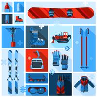 Conjunto de ícones de equipamento de esqui vetor