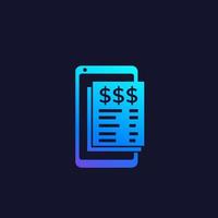 aplicativo de fatura, ícone de pagamentos móveis, vetor