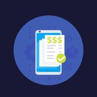 aplicativo de fatura, ícone de pagamentos móveis com smartphone vetor