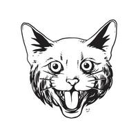 uma ilustração de gato rosnando. uma ilustração desenhada à mão de uma cabeça de animal selvagem. desenho de linha de arte para emblema, pôster, adesivo, tatuagem, etc. vetor