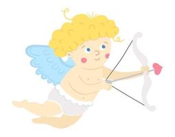 Vector Cupido atirando de arco com flecha. personagem engraçada do dia dos namorados. voando anjo de amor com asas abertas. ícone de querubim brincalhão isolado no fundo branco.