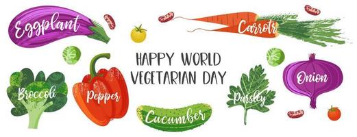 feliz dia mundial vegetariano. ilustração vetorial com texturas únicas desenhadas à mão. vetor