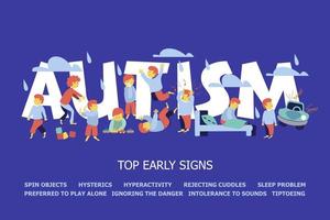 autismo. sinais precoces da síndrome do autismo em crianças. ilustração vetorial vetor