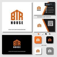 carta btr monograma casa design de logotipo com modelo de cartão. vetor