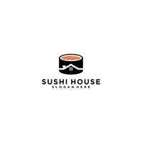 Logotipo da casa de sushi com ilustração de sushi combinada com casa vetor