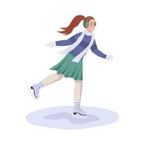 uma jovem está patinando. jogos divertidos de inverno. ilustração vetorial plana vetor