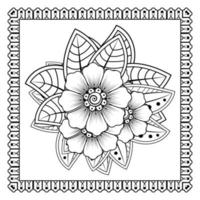 flor mehndi para henna, mehndi, tatuagem, decoração. ornamento decorativo em estilo oriental étnico, ornamento de doodle, desenho de mão de contorno. página do livro para colorir. vetor