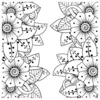 flor mehndi para henna, mehndi, tatuagem, decoração. ornamento decorativo em estilo oriental étnico, ornamento de doodle, desenho de mão de contorno. página do livro para colorir. vetor