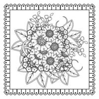 flor mehndi para henna, mehndi, tatuagem, decoração. ornamento decorativo em estilo oriental étnico, ornamento de doodle, desenho de mão de contorno. página do livro para colorir. vetor