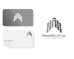 logotipo do edifício de crescimento imobiliário com modelo de cartão de visita vetor