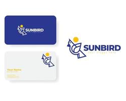 logotipo do pássaro do sol com modelo de cartão de visita vetor