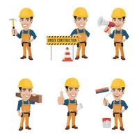 conjunto de personagem do trabalhador da construção civil em 6 poses diferentes vetor