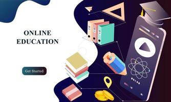 conceito isométrico de design plano moderno de educação online para banner e site. modelo de página de destino isométrica. cursos de treinamento online, estudos universitários, pesquisa de e-learning. ilustração vetorial. vetor