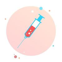 seringa médica, agulha hipodérmica, agulha de injeção de vacina, injeção no ícone de círculo. ilustração em vetor moderno estilo simples. conceito de negócio de dose de drogas. símbolo para design de site, logotipo, aplicativo, interface do usuário.