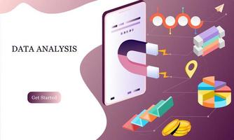 design plano moderno conceito isométrico 3d de análise de big data para banner e site. modelo de página de destino isométrica. gráfico de informação digital e orçamento financeiro estatístico. ilustração vetorial. vetor