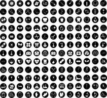 conjunto de 156 ícones do vetor, sinais e símbolos em design plano medicina e saúde com elementos no círculo preto para conceitos móveis e aplicativos da web. coleção moderno infográfico logotipo e pictograma. vetor