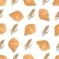 padrão sem emenda de mão desenhada deliciosos croissants e gérmen de trigo. ilustração plana moderna para design de impressão. vetor