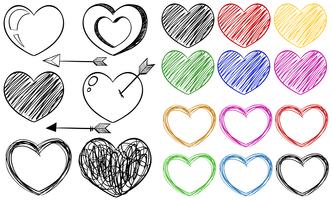 Desenhos diferentes doodle de formas de coração vetor